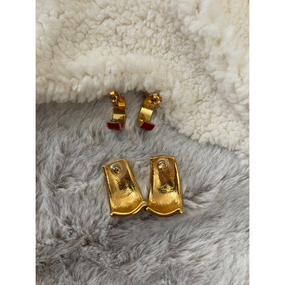 Vintage Avon Gold Tone Red Enamel Semi-Hoop Earrings - 2 Pairs - Picture 7 of 12
